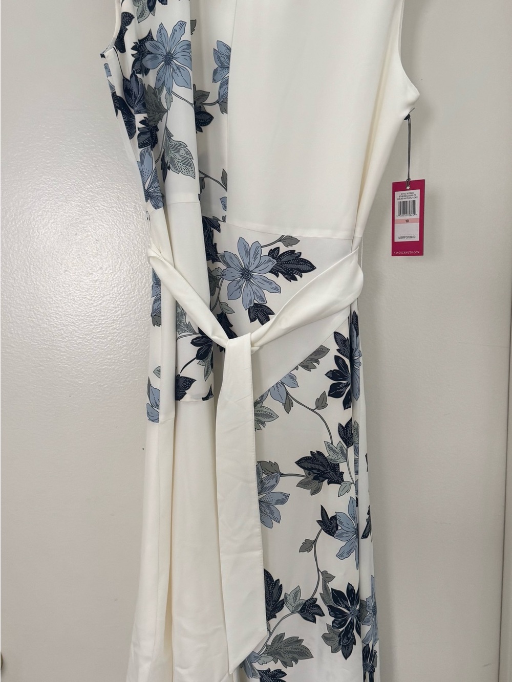 Vince Camuto🪻White Floral Midi Dress with Blue Print
